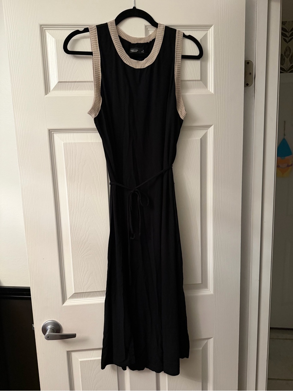 Simply Vera Vera Wang Black Contrast Trim Midi Dress XL Tie Waist